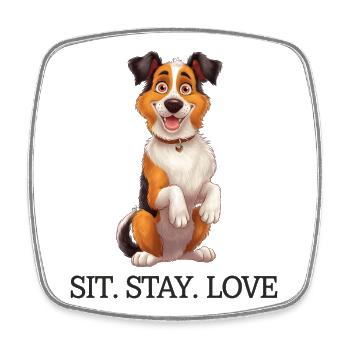 Produits dérivés pour chiens Border Collie Tri-Color Sit Stay Love 2 - Magnet carré - blanc - Devant