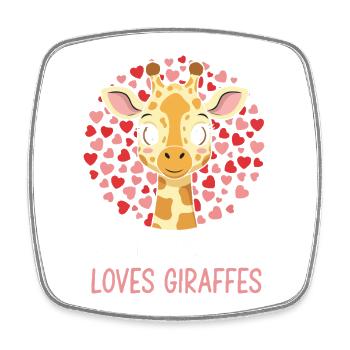 Girl Loves Giraffes Heart Illustration - Square fridge magnet - white - Front