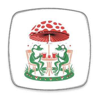 Happy frogs coffee break under mushroom umbrella - Square fridge magnet - white - Front