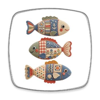 Patchwork Crochet Fish Trio - Square fridge magnet - white - Front
