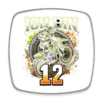 Ich bin 12 Motocross Fahrer - Viereckiger Kühlschrankmagnet - Weiß - Vorne