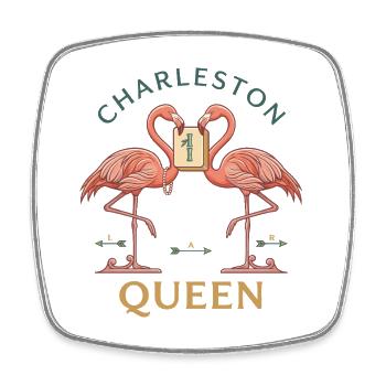 Mahjong Charleston Queen Flamingo - Viereckiger Kühlschrankmagnet - Weiß - Vorne