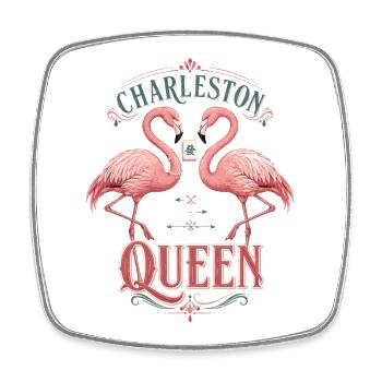 Mahjong Charleston Queen Flamingo - Square fridge magnet - white - Front