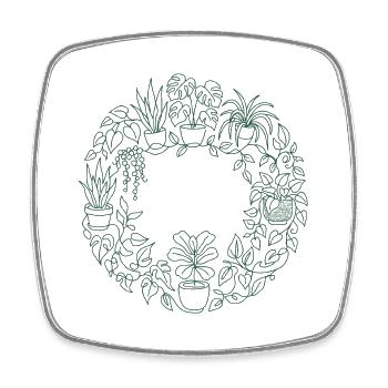 Green plant wreath - Square fridge magnet - white - Front