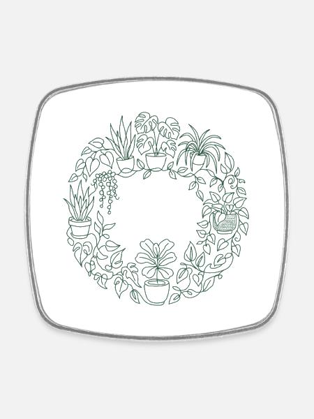Couronne de plantes vertes - Magnet carré - blanc