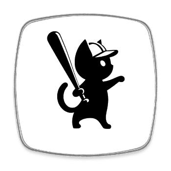 Minimalistische Katzen-Baseballspieler Silhouette - Viereckiger Kühlschrankmagnet - Weiß - Vorne