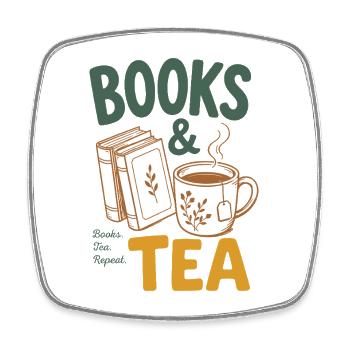 Books And Tea - Books & Tea Fans, Bookworm Reading - Square fridge magnet - white - Front