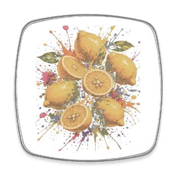 Citron Jaune Agrume Multicolore Splash Art - Magnet carré - blanc - Devant