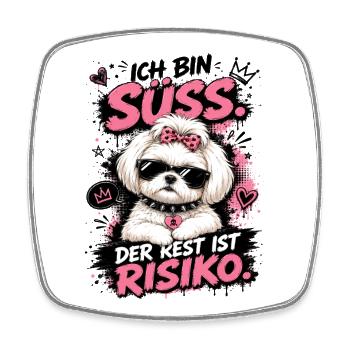 Ich bin süß – Der Rest ist Risiko Hund Malteser  - Viereckiger Kühlschrankmagnet - Weiß - Vorne