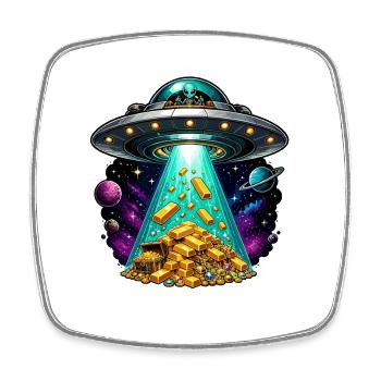 UFO-Landing Goldschatzstrahl - Viereckiger Kühlschrankmagnet - Weiß - Vorne