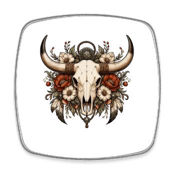 Bison Schädel mit Blumenkranz - Viereckiger Kühlschrankmagnet - Weiß - Vorne