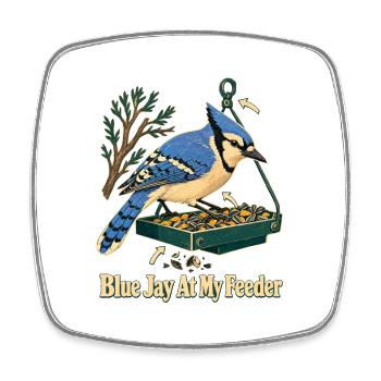 Blauhäher an meinem Futtersteller, Hinterhofvögel Vogelbeobachter - Viereckiger Kühlschrankmagnet - Weiß - Vorne
