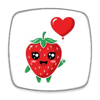 Fraise câline avec ballon en forme de cœur - Magnet carré - blanc - Devant