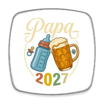 Papa 2027 – Retro-Bier-und-Flaschen-Geschenk - Viereckiger Kühlschrankmagnet - Weiß - Vorne