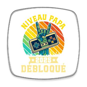 Niveau Papa 2025 Débloqué - Cadeau Futur Père Rétr - Magnet carré - blanc - Devant