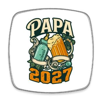 Papa 2027 – Bier & Babyflaschengeschenk - Viereckiger Kühlschrankmagnet - Weiß - Vorne