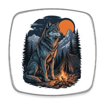 Loup de randonnée - Aventure en plein air - Magnet carré - blanc - Devant