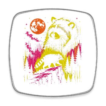 Waschbär Night Moon Forest Vintage Neon - Viereckiger Kühlschrankmagnet - Weiß - Vorne