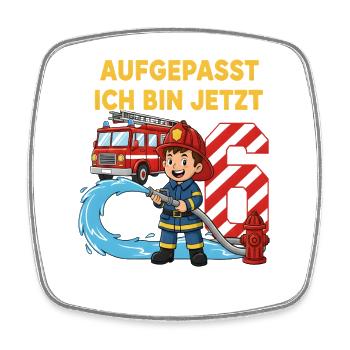Aufgepasst Ich Bin Jetzt 6 Feuerwehr Geburtstag - Viereckiger Kühlschrankmagnet - Weiß - Vorne