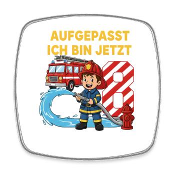 Aufgepasst Ich Bin Jetzt 8 Feuerwehr Geburtstag - Viereckiger Kühlschrankmagnet - Weiß - Vorne
