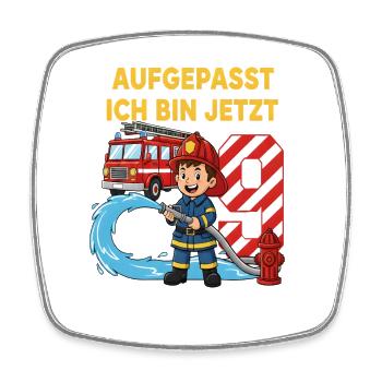 Aufgepasst Ich Bin Jetzt 9 Feuerwehr Geburtstag - Viereckiger Kühlschrankmagnet - Weiß - Vorne