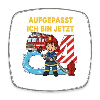 Aufgepasst Ich Bin Jetzt 4 Feuerwehr Geburtstag - Viereckiger Kühlschrankmagnet - Weiß - Vorne