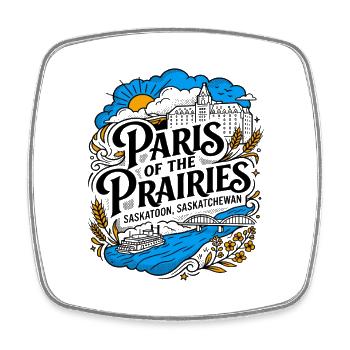 Paris des Prairies Saskatoon, Saskatchewan - Magnet carré - blanc - Devant