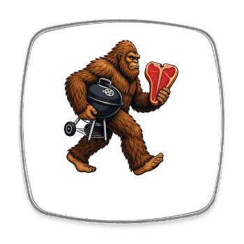 Bigfoot grillen, Sasquatch BBQ - Viereckiger Kühlschrankmagnet - Weiß - Vorne