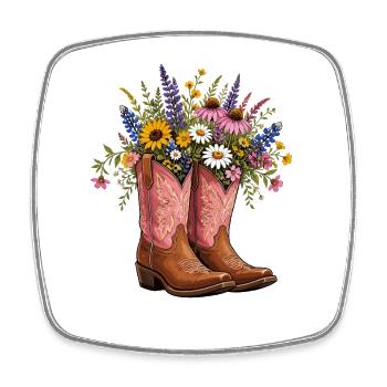 Bouquet de fleurs en bottes de cow-boy - Magnet carré - blanc - Devant