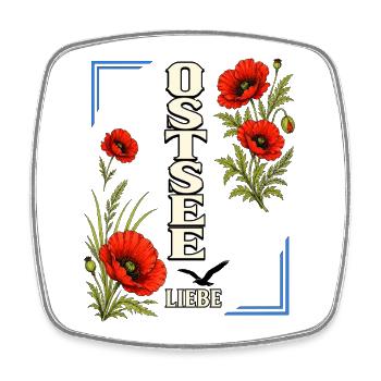 Ostsee Liebe mit Mohnblumen – Küstenmotiv - Viereckiger Kühlschrankmagnet - Weiß - Vorne