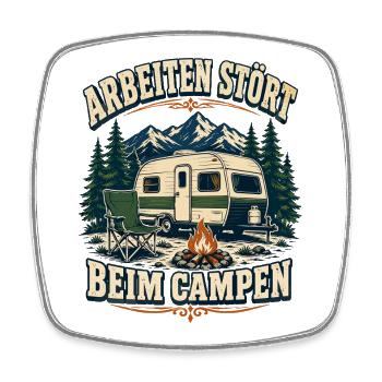 Arbeiten stört beim Campen – Bergcamping - Viereckiger Kühlschrankmagnet - Weiß - Vorne
