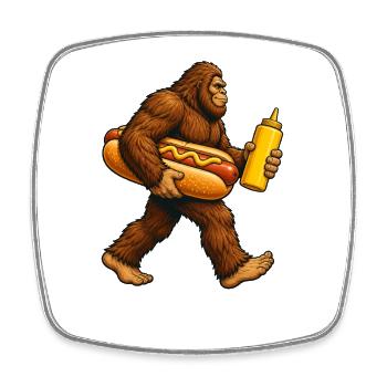 Bigfoot-Hotdog zum 4. Juli – Lustiger Hotdog mit B - Viereckiger Kühlschrankmagnet - Weiß - Vorne