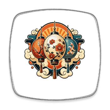 Chinese lanterns with flowers and koi - Square fridge magnet - white - Front