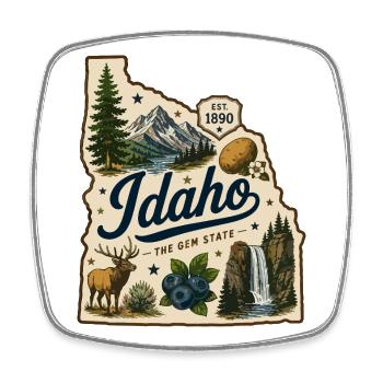 Idaho The Gem State Vintage Travel Aufkleber - Viereckiger Kühlschrankmagnet - Weiß - Vorne