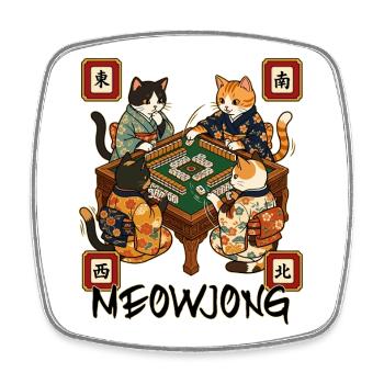 Meowjong Cute Cat Mahjong Game Social Club - Square fridge magnet - white - Front