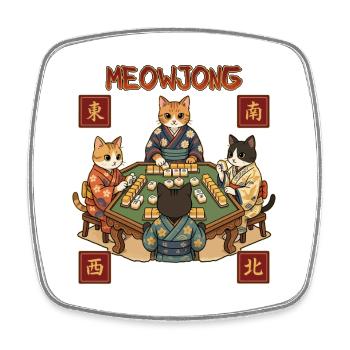 Mahjong Game Social Club Meowjong Cat Cute - Square fridge magnet - white - Front