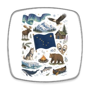 Alaska | Northern Lights, Wilderness & Adventure - Square fridge magnet - white - Front