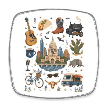 Austin | Live-Musik, Tacos & Texasgefühl - Viereckiger Kühlschrankmagnet - Weiß - Vorne