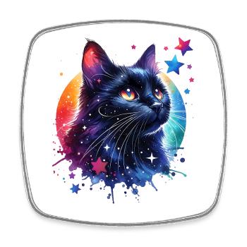 Schwarze Katze Motiv - Viereckiger Kühlschrankmagnet - Weiß - Vorne