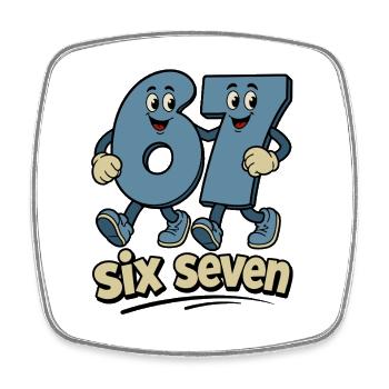 six seven | Zahlenduo 6 und 7 | Fröhliche Ziffern - Viereckiger Kühlschrankmagnet - Weiß - Vorne