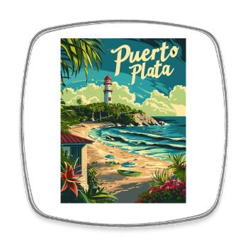  Puerto Plata Karibik Strand und Leuchtturm - Viereckiger Kühlschrankmagnet - Weiß - Vorne