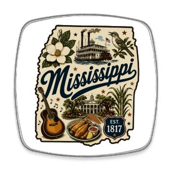 Mississippi Magnolia State Vintage-Aufkleber - Viereckiger Kühlschrankmagnet - Weiß - Vorne