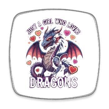 Nur ein Mädchen liebt Drachen - Viereckiger Kühlschrankmagnet - Weiß - Vorne