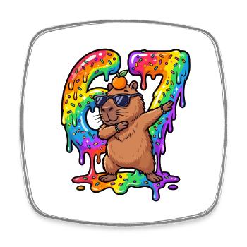 67 Dabbing Capybara Six Seven Meme Brainrot Kinder - Viereckiger Kühlschrankmagnet - Weiß - Vorne