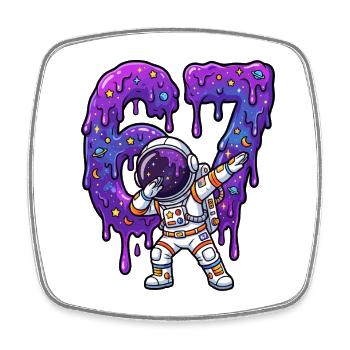 67 Dabbing Astronaut Six Seven Meme Brainrot Junge - Viereckiger Kühlschrankmagnet - Weiß - Vorne