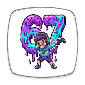 67 Dabbing Gamer Six Seven Meme Brainrot Zocker - Viereckiger Kühlschrankmagnet - Weiß - Vorne