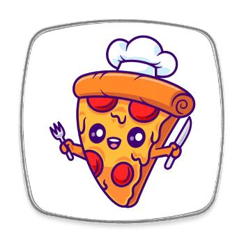 Pizza Slice Chef Maskottchen - Viereckiger Kühlschrankmagnet - Weiß - Vorne