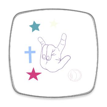 Hand signal with cross, stars and moon - Square fridge magnet - white - Front