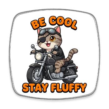 Katzen-Rocker auf Motorrad Stay Fluffy - Viereckiger Kühlschrankmagnet - Weiß - Vorne