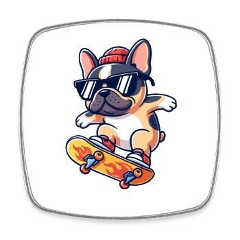 Französischer Bulldoggen-Skater - Viereckiger Kühlschrankmagnet - Weiß - Vorne